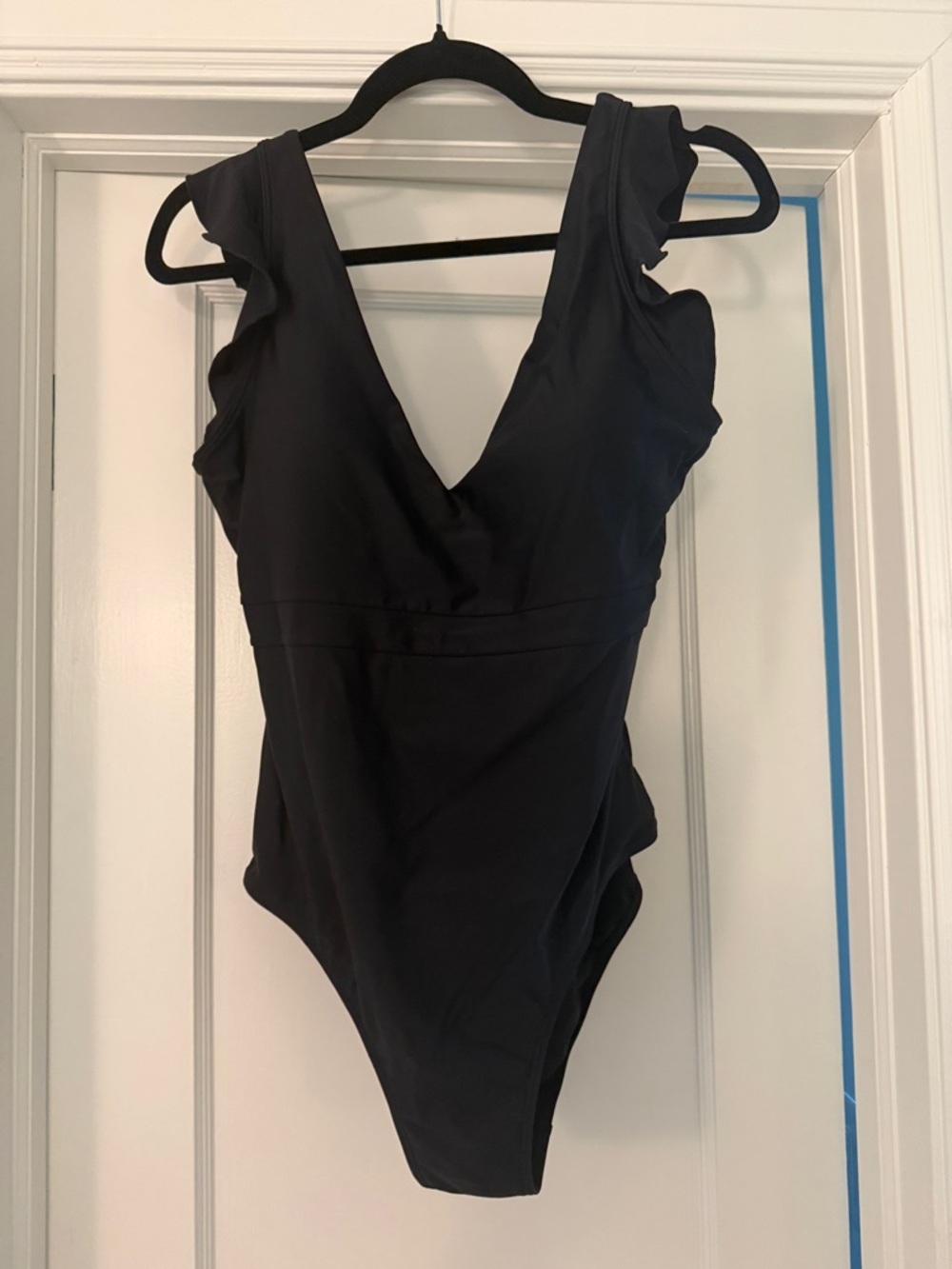 summersalt Black V-Neck One-Piece Swimsuit with Ruffle Shoulders